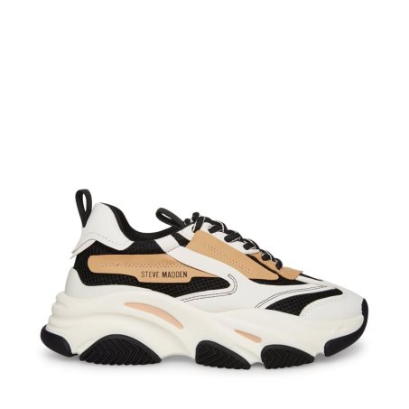 Black / White / Beige Steve Madden Possession Women's Sneakers | PH 1652BVZ